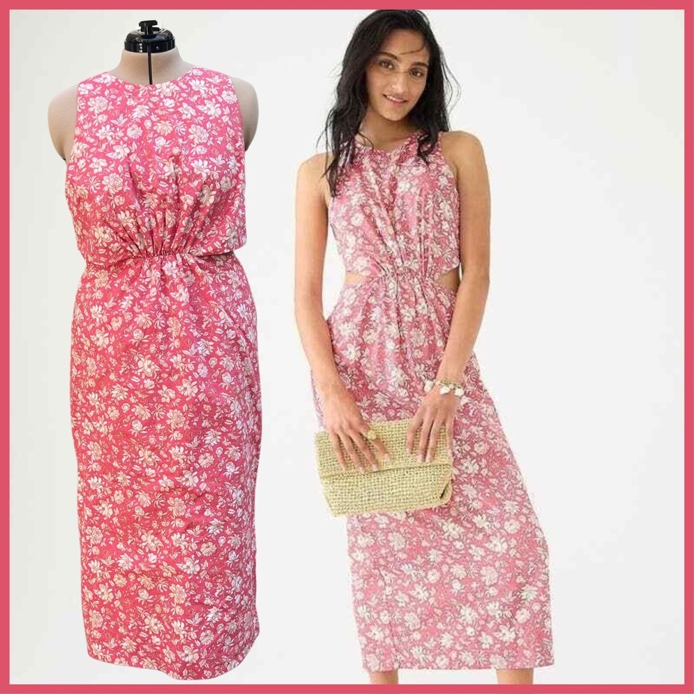 J. Crew (18 - NWT) Twist-Back Midi Dress  - Tossed Floral - Pink and White